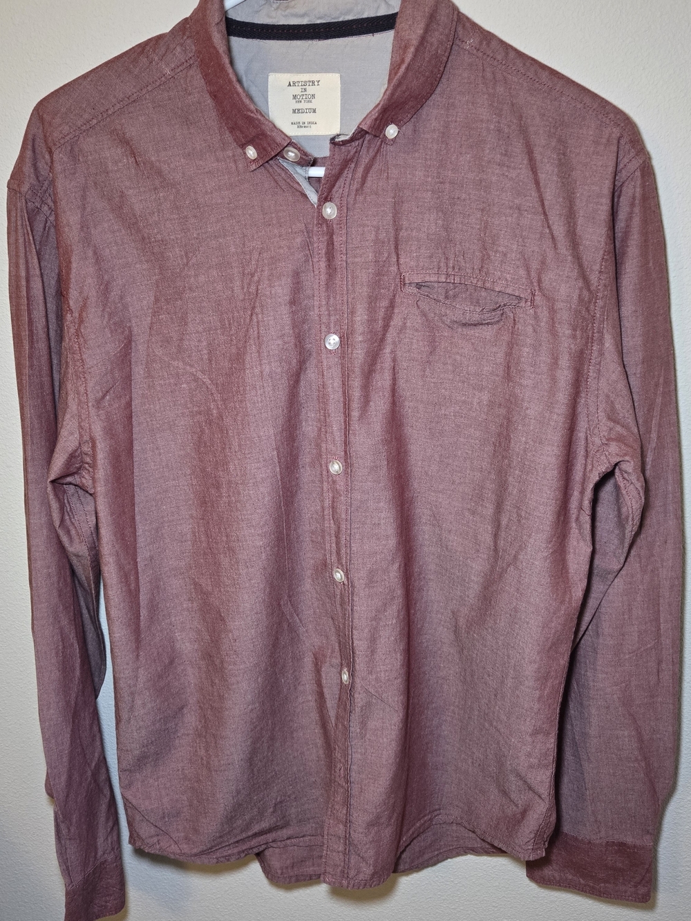 Men's Maroon Button-Down Casual Shirt by Aritzia